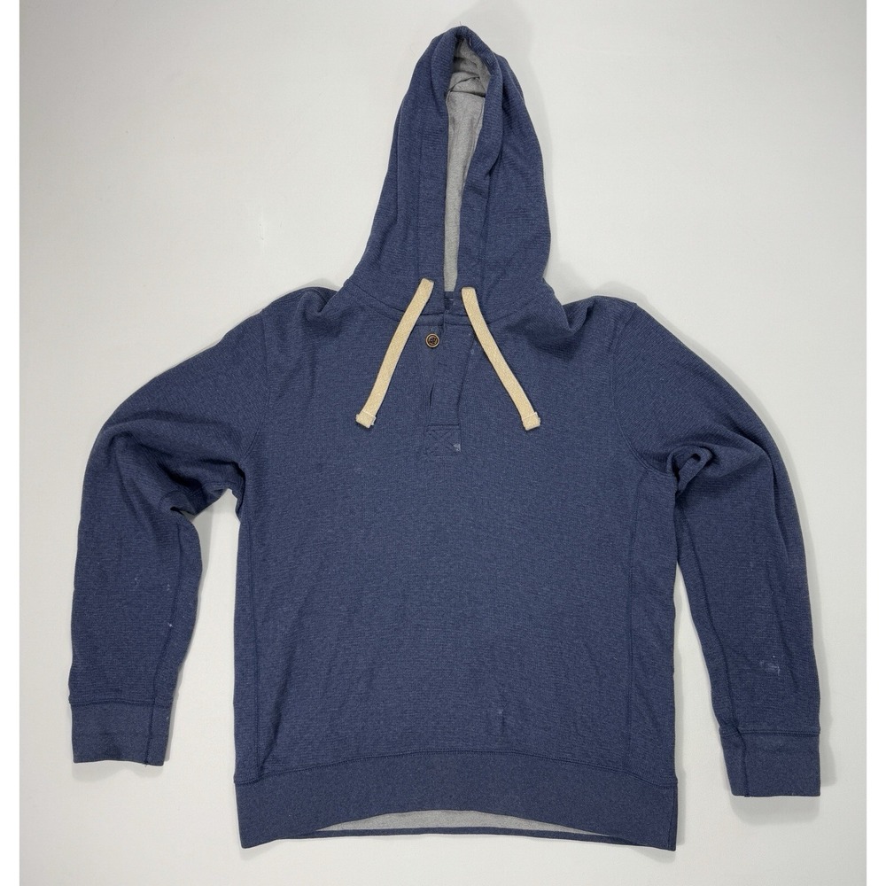 Fat Face Mens Large Henley Hoodie Blue Waffle Knit Pullover Outdoor Casual 2FMA